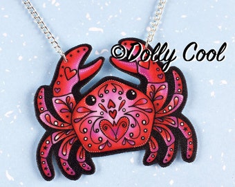 Crab Necklace by Dolly Cool - 40s 50s Reproduction - Vintage Style - Novelty Print - Filigree Style - Nautical