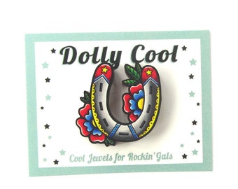 Horseshoe Tattoo Flash Mini Pin by Dolly Cool - Old School Tattoo - Horseshoe Tattoo - Rockabilly - 50s - Retro