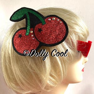 Cherry Hair clip by Dolly Cool - Glitter - Facinator - Cherries - Crystals - Handmade - Oversized