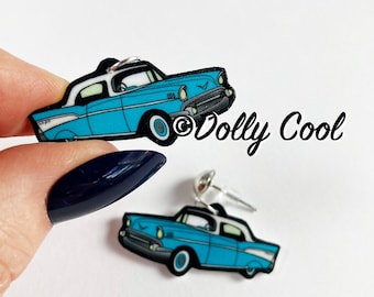 50s Blue Chevy Bel Air Car Earrings by Dolly Cool  - Rockabilly - 50s Car - VLV - Cadillac - Turquoise - White