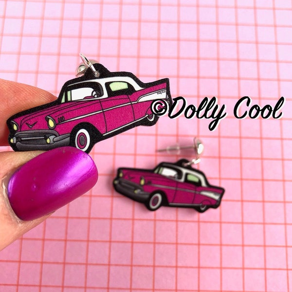 50s Pink Chevy Bel Air Car Earrings by Dolly Cool  - Rockabilly - 50s Car - VLV - Cadillac