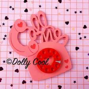 Telephone Acrylic Brooch in Pink by Dolly Cool - 40s 50s Reproduction - Vintage Style - Novelty - Sweetheart Pin - Fakelite - Call me