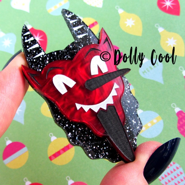 Krampus Acrylic Brooch by Dolly Cool - Devil - Demon - Alternative Holiday