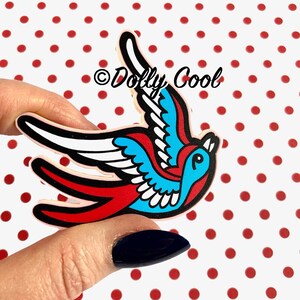 Swallow Brooch by Dolly Cool - Tattoo Style - Vintage Style - WW2 Sweetheart - Acrylic Plexiglass