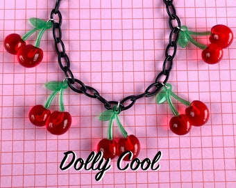 Cherry necklace by Dolly Cool - 50s inspired - Rockabilly Jewellery - Rockabilly Jewelry - 3D Cherries - Juicy - Lifelike