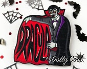 Dracula Brooch by Dolly Cool - Wooden Novelty Pin - Gothic - B Movie - Horror - Wikka - Halloween - Retro - Vintage Style