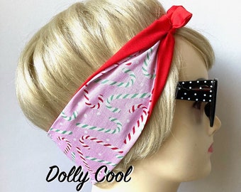 Candy Cane Hair Tie - Rockabilly Head Scarf - by Dolly Cool - Holidays - pastel - Bandana - Hair Scarf - Wrap