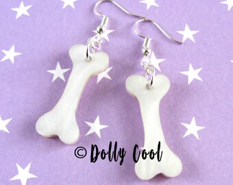 Spooky Bone Earrings - White Pearlescent - Vintage Style Novelty - Fakelite - Halloween - Creepy Cute