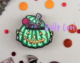 Frankenstein Cat Pumpkin Mini Pin by Dolly Cool - Halloween - Jack O Lantern - Kitty - Cat - Monster - Goth - Witchy - Creepy Cute - Kawaii