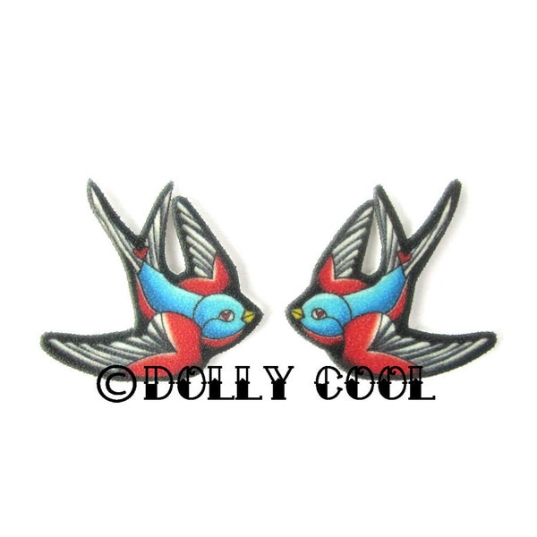 Swallow Earrings - Old School Tattoo - by Dolly Cool - Old School Flash - Vintage Style - Swift - Sparrow - Tattoo Flash