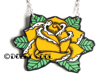 Yellow Rose Necklace by Dolly Cool Petit Tattoo style