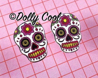 Sugar Skull Earrings in White by Dolly Cool