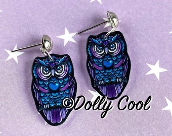 Owl Earrings Illustrated by Dolly Cool - Gothic - Creepy - Witchy