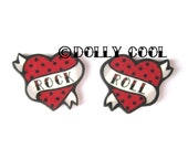 Heart Earrings Rock and Roll Tattoo style in Red Polka Dot by Dolly Cool Traditional Old School