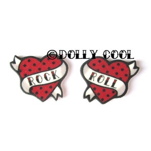 Heart Earrings Rock and Roll Tattoo style in Red Polka Dot by Dolly Cool Traditional Old School