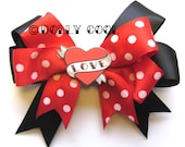Black, Red Polka and Love Tattoo Heart hair bow by Dolly Cool