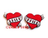 Bride Heart Earrings Love Tattoo style by Dolly Cool Traditional Old School Wedding