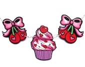 Cherry Necklace with Bow and cupcake Tattoo flash inspired