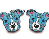 Pitbull - Staffie - Earrings Sugar Skull Style in Blue by Dolly Cool