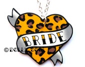 Heart Necklace Wedding Tattoo style - Bride - Leopard Print Hand Made by Dolly Cool Rockabilly 50s