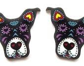 Pitbull Earrings Sugar Skull Style Dog in Black by Dolly Cool