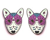 Sugar Skull Style English Bull Terrier Earrings in White by Dolly Cool Dog EBT Day of the Dead