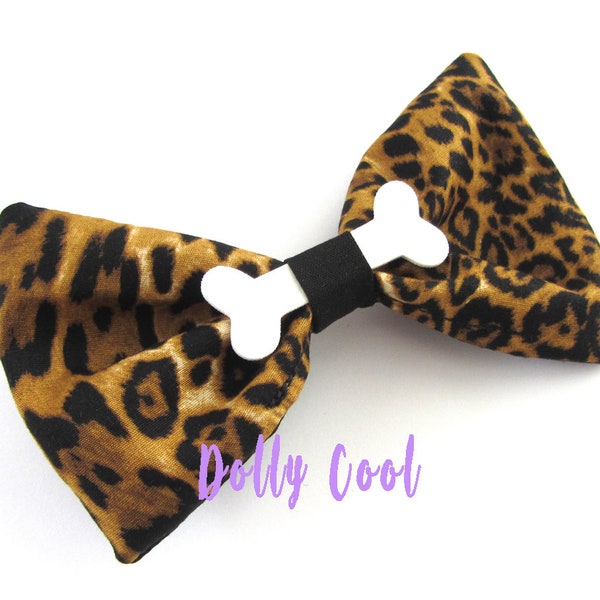 Leopard Print Fabric Hair bow with Plastic Bone Charm exclusively by Dolly Cool Tiki Voodoo