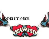 Bluebirds necklace Tattoo style Rock n Roll with tattoo inspired by Dolly Cool