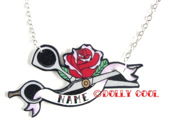 Scissor Name Necklace Tattoo Style 