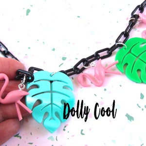 Flamingo and Monstera Leaf Necklace 40s 50s inspired by Dolly Cool Palm Springs Mid Century Modern image 6