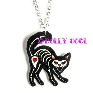 Skeleton Cat Necklace Sugar Skull Day of The Dead Style by Dolly Cool Skelecat image 1