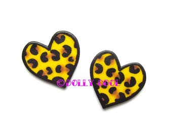 Heart Earrings in Leopard Print by Dolly Cool Rockabilly Rock and Roll