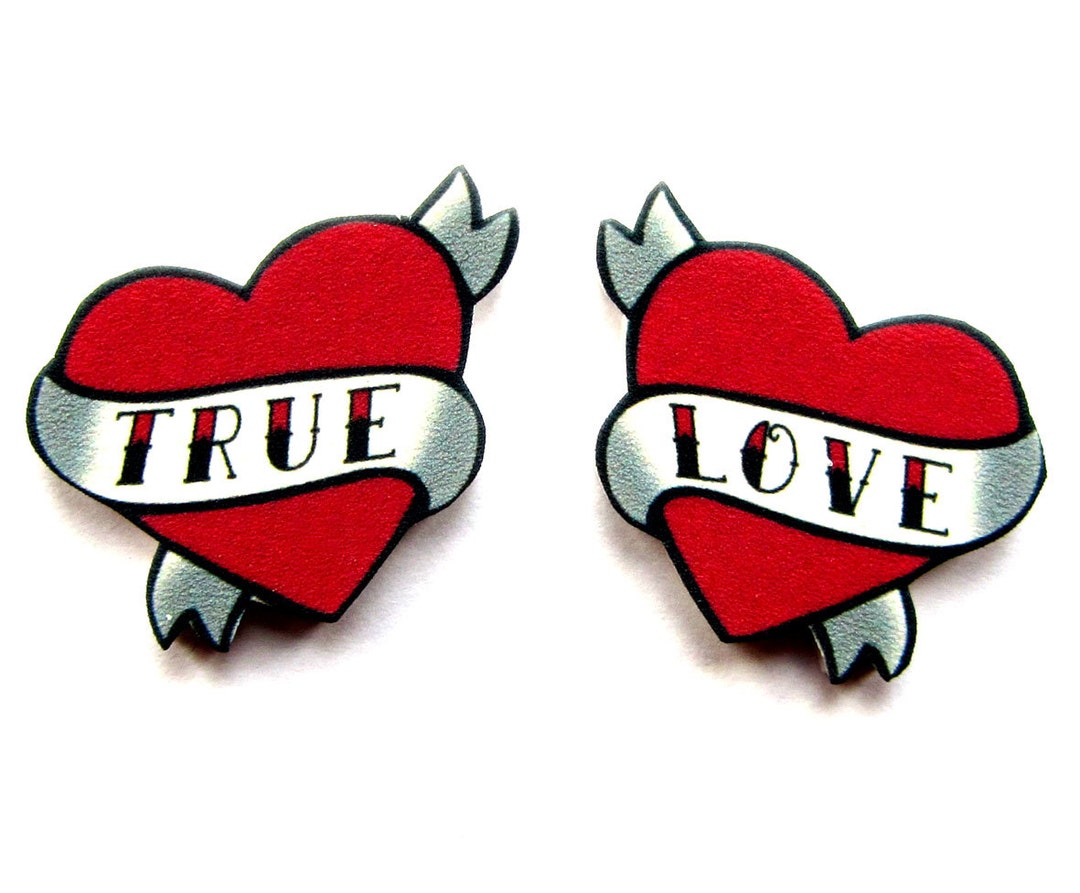 Heart Earrings True Love Tattoo Style by Dolly Cool - Etsy