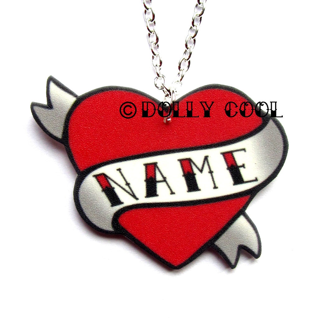 Heart Necklace Tattoo Custom Personalized Name Your Choice of Word Hand