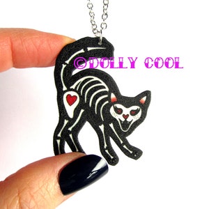 Skeleton Cat Necklace Sugar Skull Day of The Dead Style by Dolly Cool Skelecat image 2