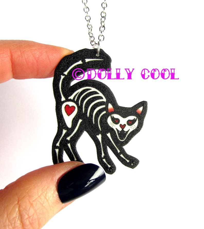 Skeleton Cat Necklace Sugar Skull Day of The Dead Style by Dolly Cool Skelecat image 2