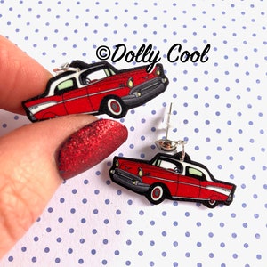 Red Chevy Bel Air Car Earrings: 50s Rockabilly Style