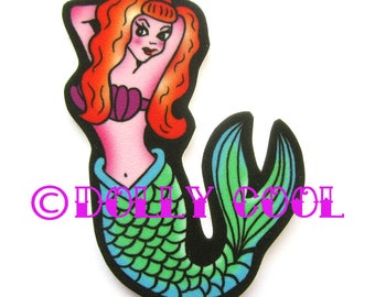 Mermaid Pinup Brooch by Dolly Cool Tattoo Style