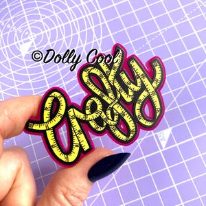 Crafty Tape Measure Brooch by Dolly Cool - 40s 50s Reproduction - Vintage Style - Novelty print