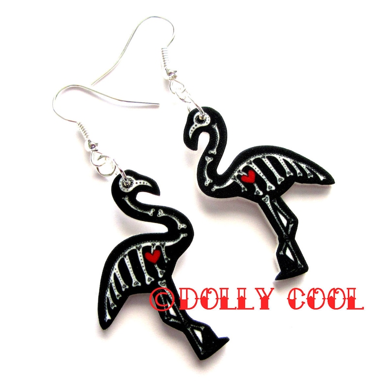 Sugar Skull Day of the Dead Flamingo Earrings by Dolly Cool image 2