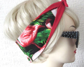 Flamingo Hair Tie Red Black Rockabilly Head Scarf by Dolly Cool