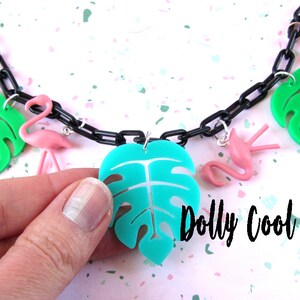 Flamingo and Monstera Leaf Necklace 40s 50s inspired by Dolly Cool Palm Springs Mid Century Modern image 5