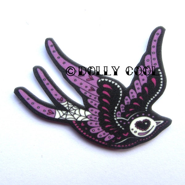 Swallow brooch Day of The Dead inspired by Dolly Cool Sparrow Tattoo Style