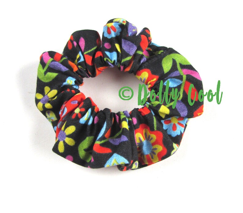 by Dolly Cool Self Designed Fabric Mexican Folk Art Print Hair Scrunchie Dia De Los Muertos Day of The Dead Sugar Skull