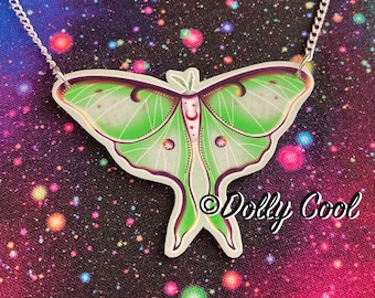 Luna Moth Necklace by Dolly Cool - Celestial - Moon - Stars - Halloween - Creepy Cute - Etherial - Goth