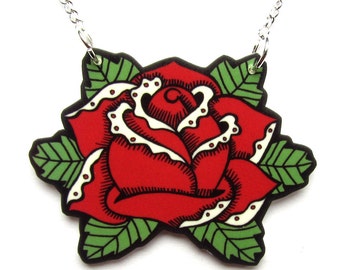 Red Rose Necklace by Dolly Cool Petit Tattoo style