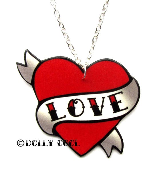 Love Heart Necklace Tattoo Style by Dolly Cool Rockabilly 50s - Etsy