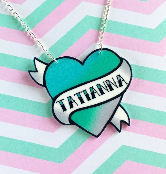 Heart Necklace Tattoo Custom Personalized Name Your Choice Etsy