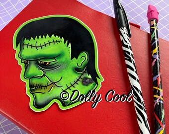Frankenstein's Monster Vinyl Sticker: Illustrated Waterproof Decal