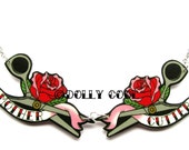 Scissors necklace Tattoo Mother Cutter Hairdresser and Roses By Dolly Cool